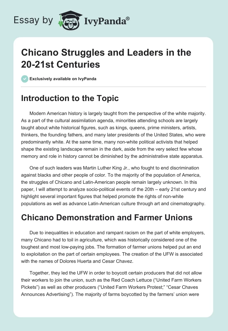 Chicano Struggles and Leaders in the 20-21st Centuries. Page 1