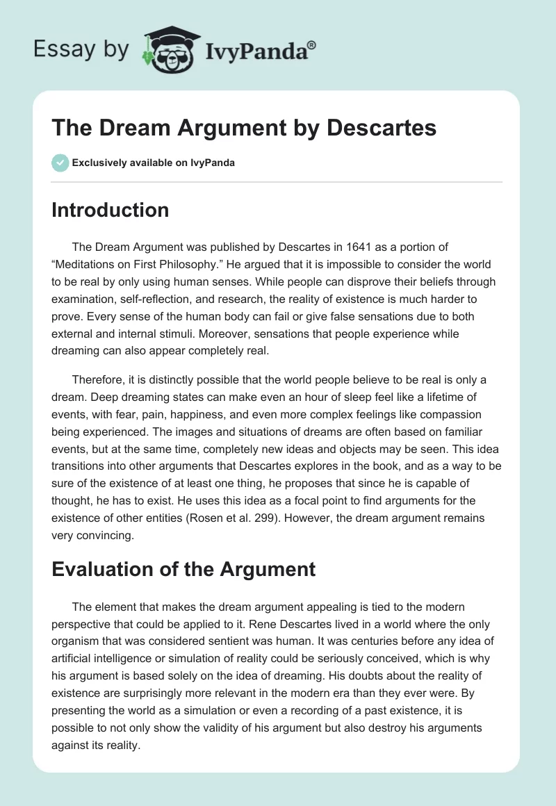 The "Dream Argument" by Descartes. Page 1