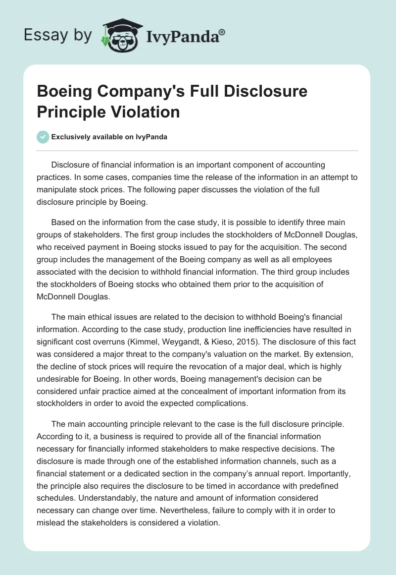Boeing Company's Full Disclosure Principle Violation. Page 1