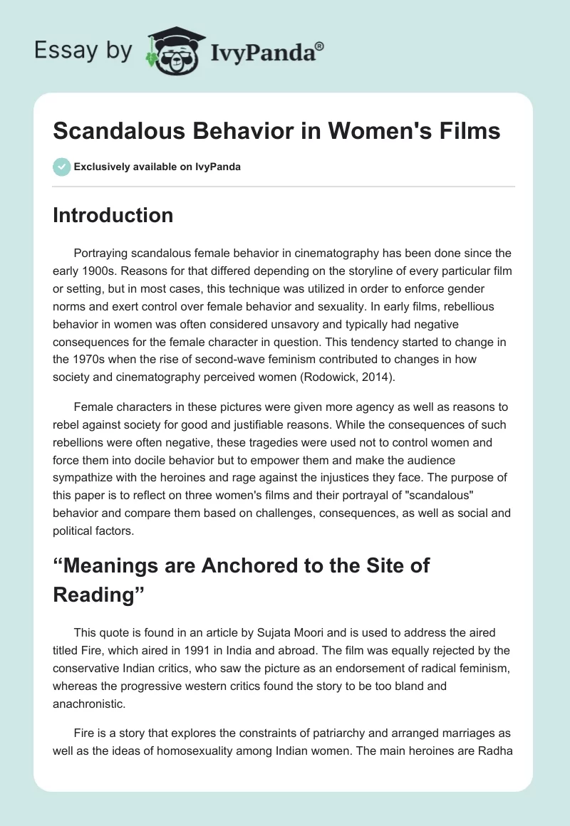 "Scandalous" Behavior in Women's Films. Page 1