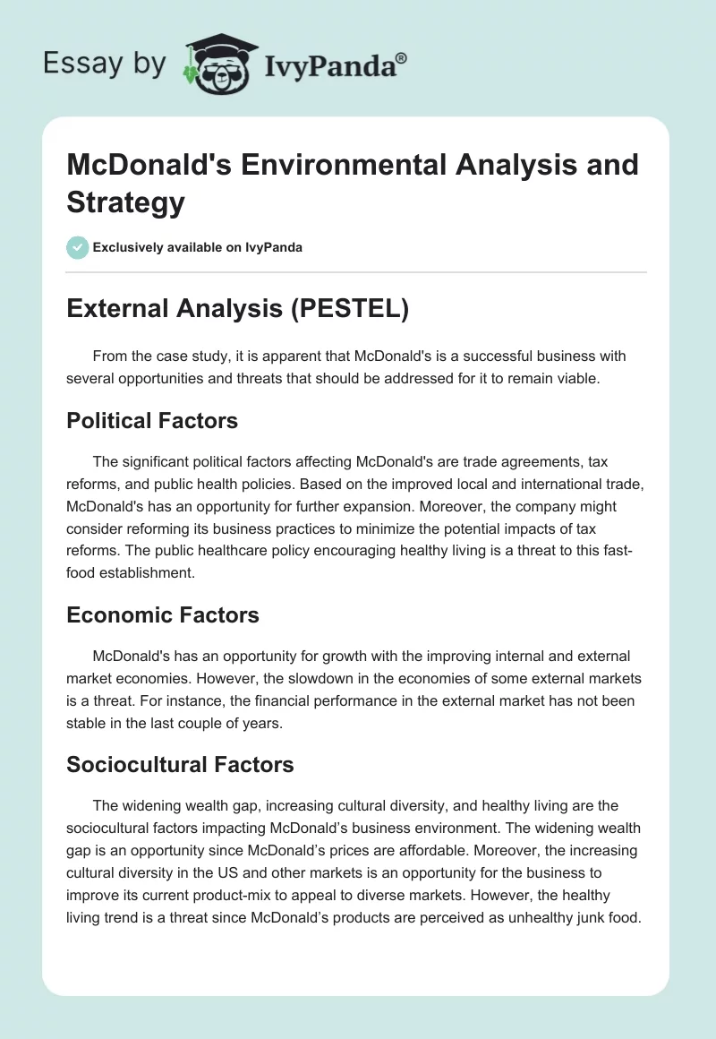 McDonald's Environmental Analysis and Strategy. Page 1