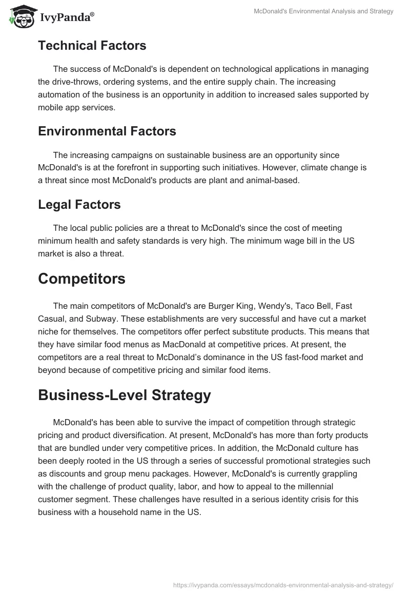 McDonald's Environmental Analysis and Strategy. Page 2