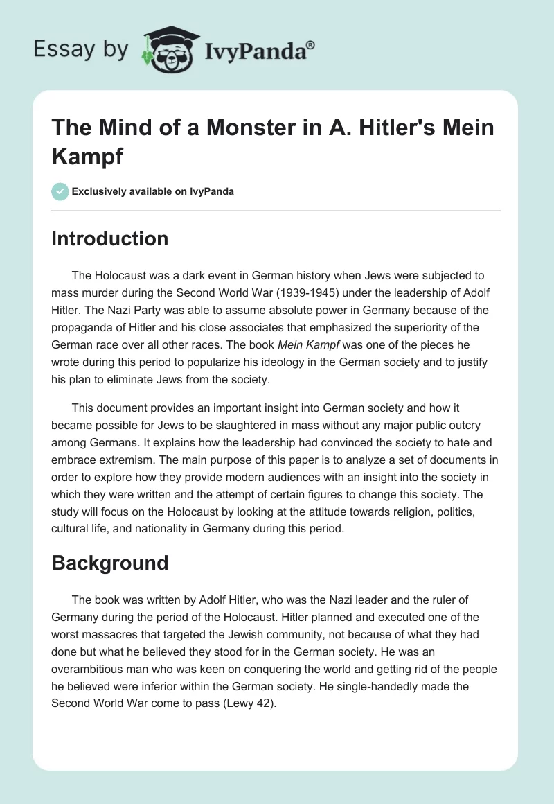The Mind of a Monster in A. Hitler's "Mein Kampf". Page 1