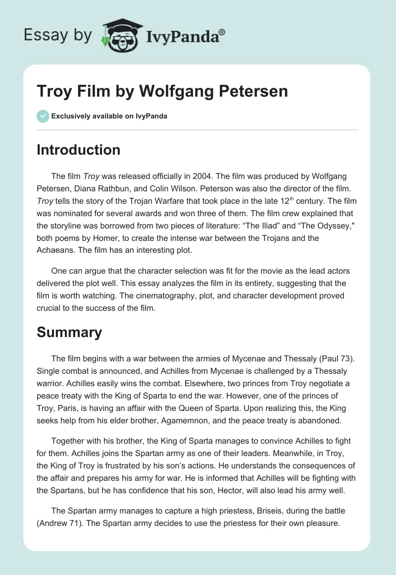 "Troy" Film by Wolfgang Petersen. Page 1