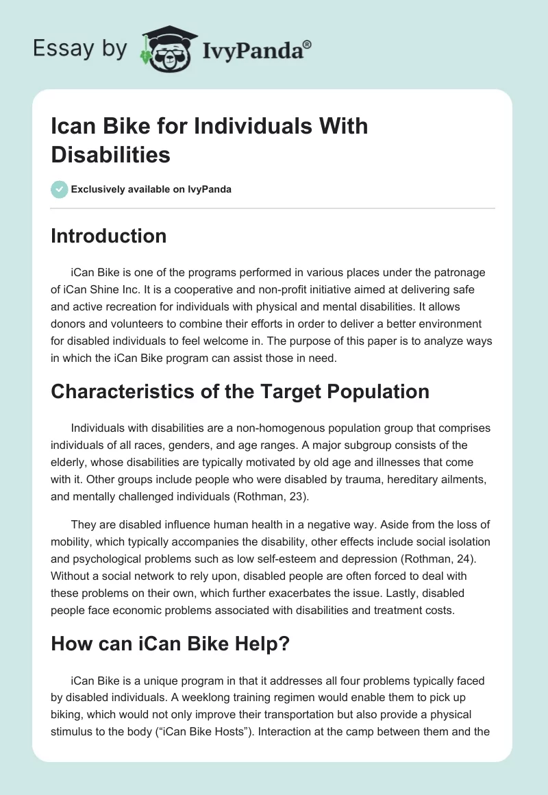 Ican Bike for Individuals With Disabilities. Page 1