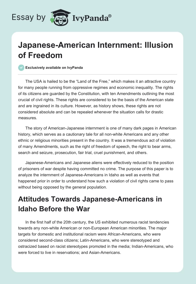 Japanese-American Internment: Illusion of Freedom. Page 1