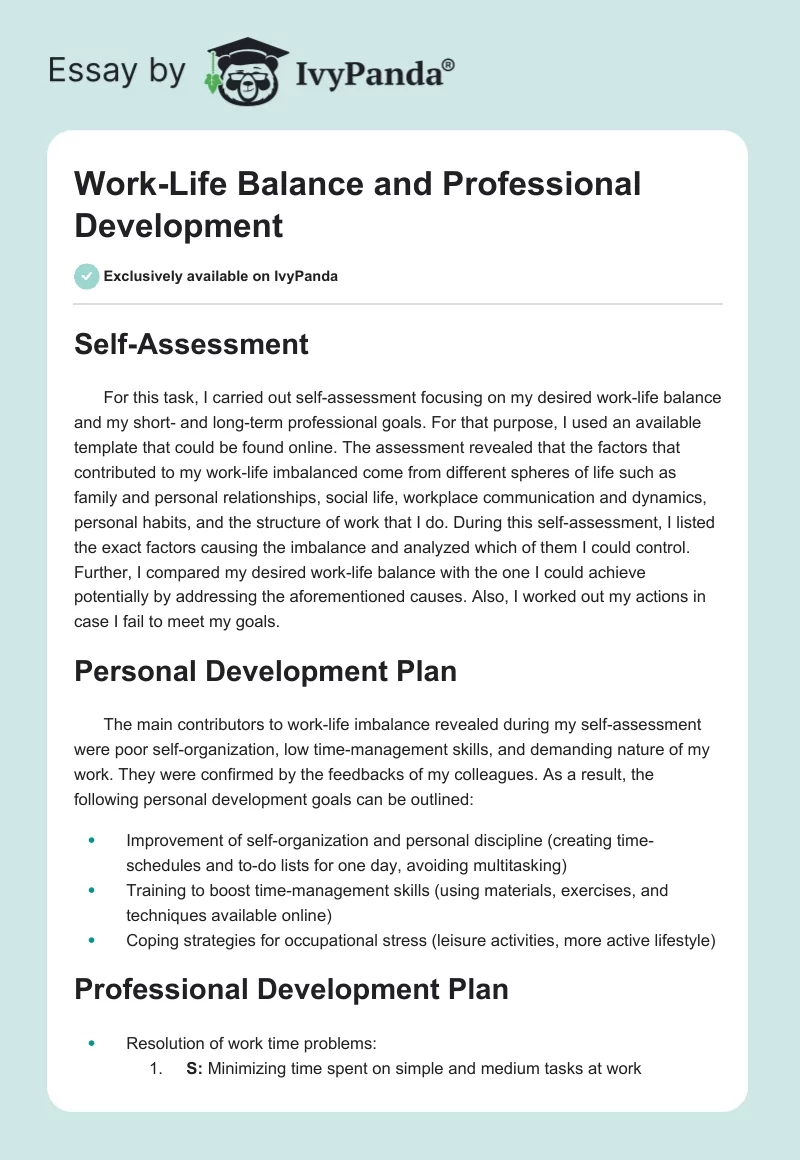 Work-Life Balance and Professional Development. Page 1