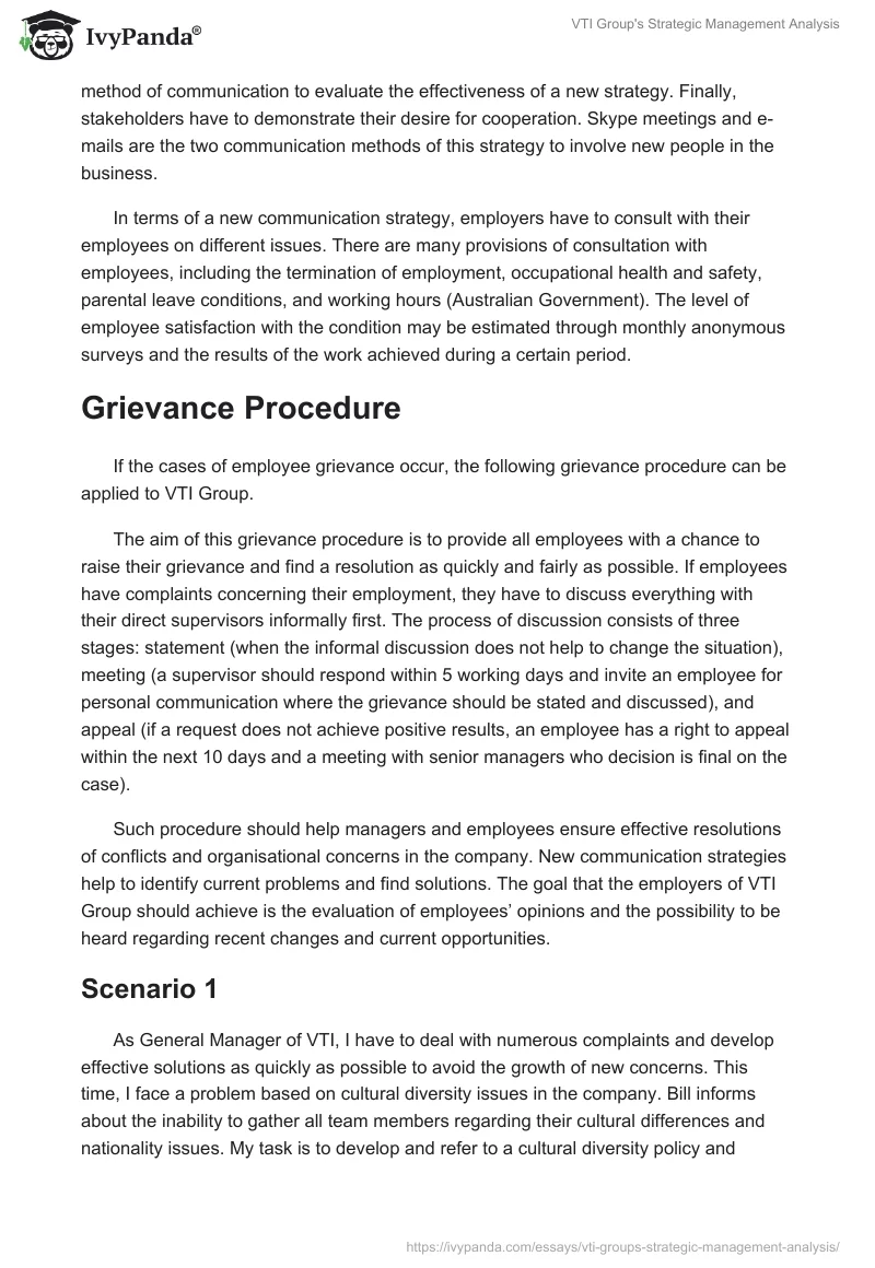 VTI Group's Strategic Management Analysis. Page 2