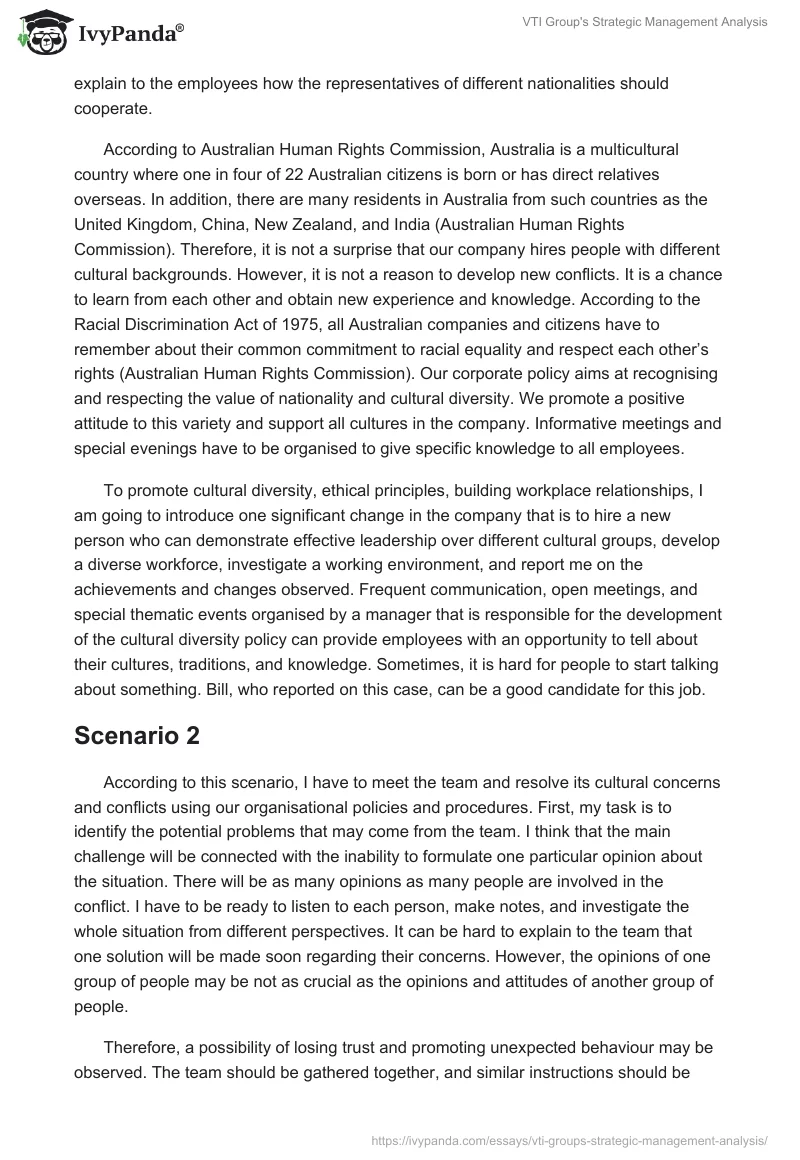 VTI Group's Strategic Management Analysis. Page 3