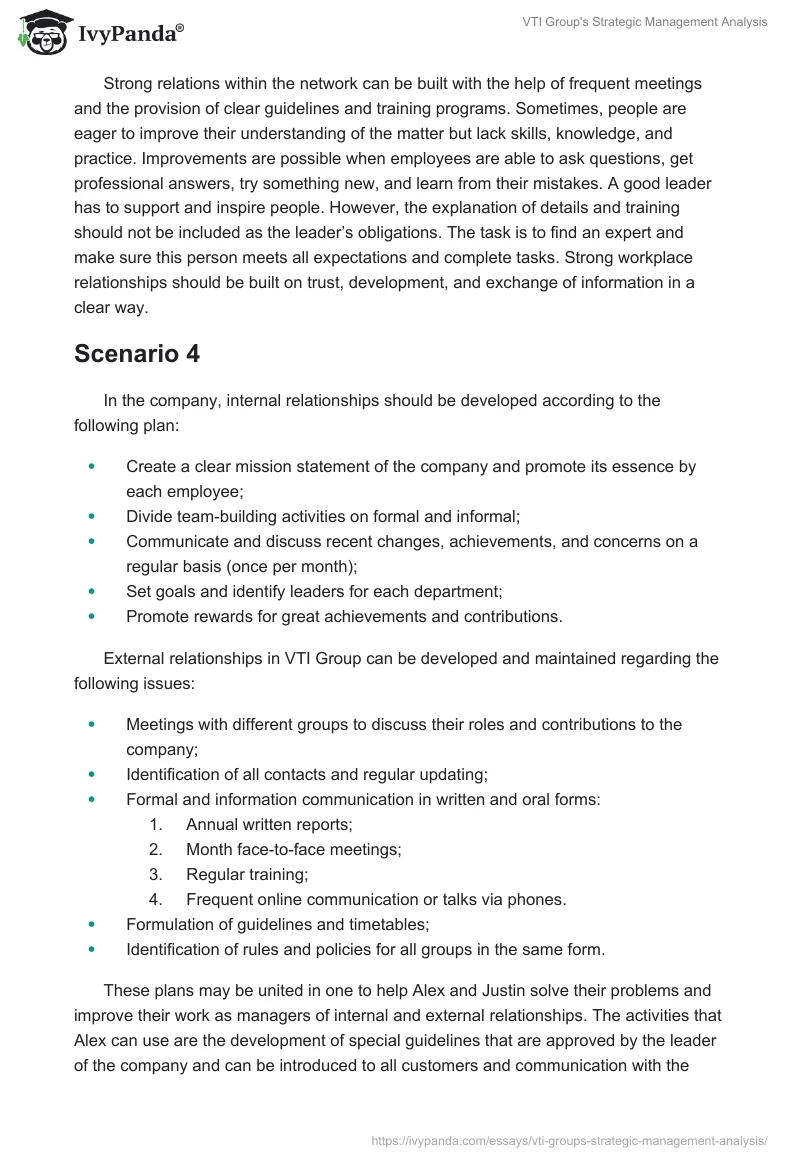 VTI Group's Strategic Management Analysis. Page 5