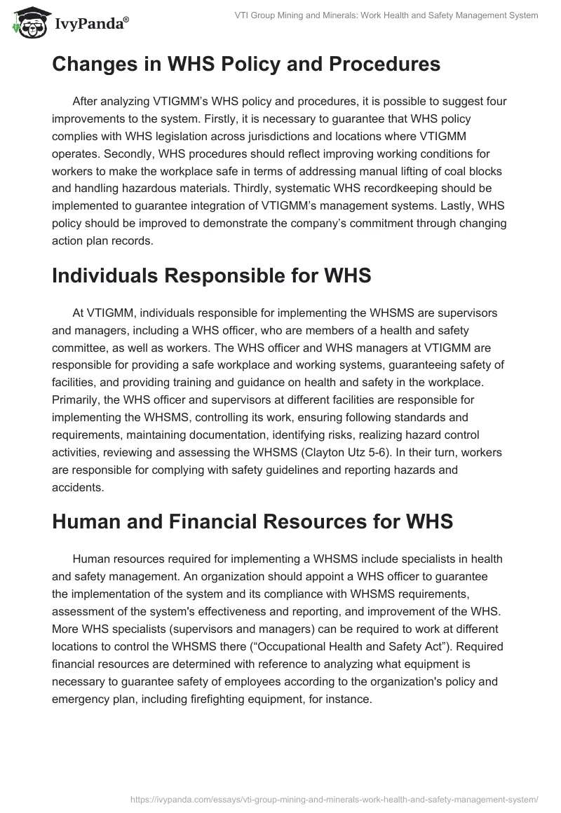 VTI Group Mining and Minerals: Work Health and Safety Management System. Page 2
