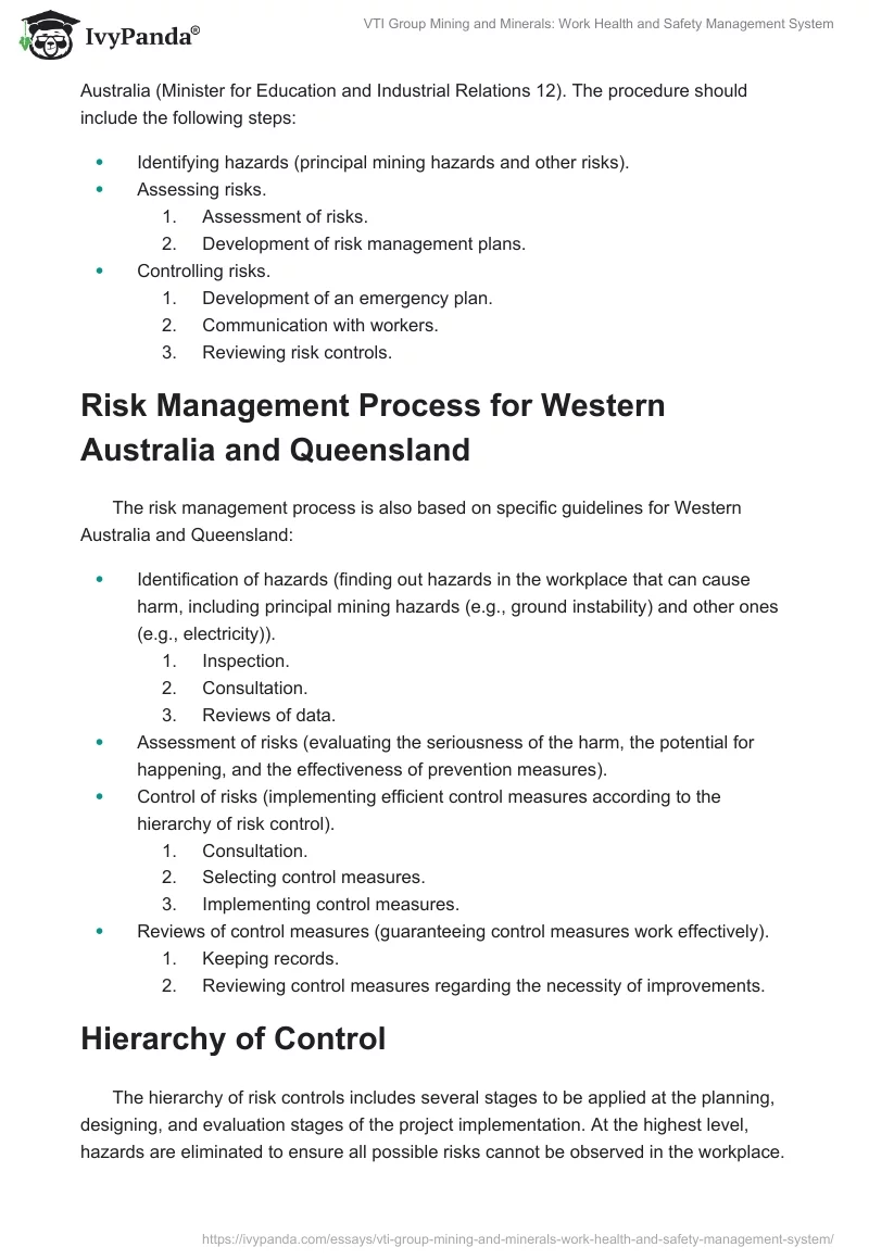 VTI Group Mining and Minerals: Work Health and Safety Management System. Page 5