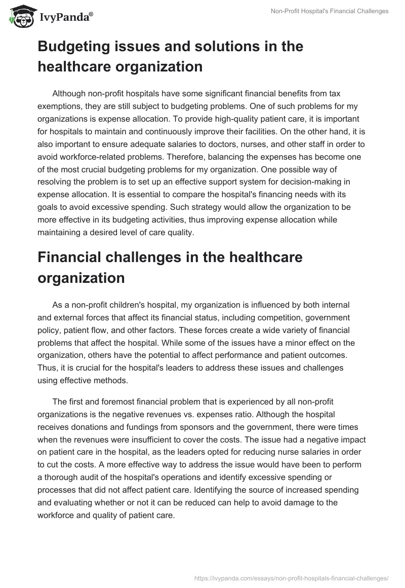 Non-Profit Hospital's Financial Challenges. Page 3