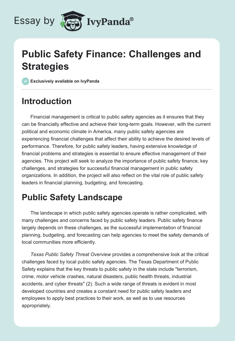 Public Safety Finance: Challenges and Strategies. Page 1