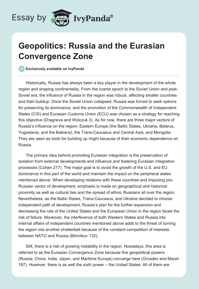 Geopolitics: Russia and the Eurasian Convergence Zone. Page 1