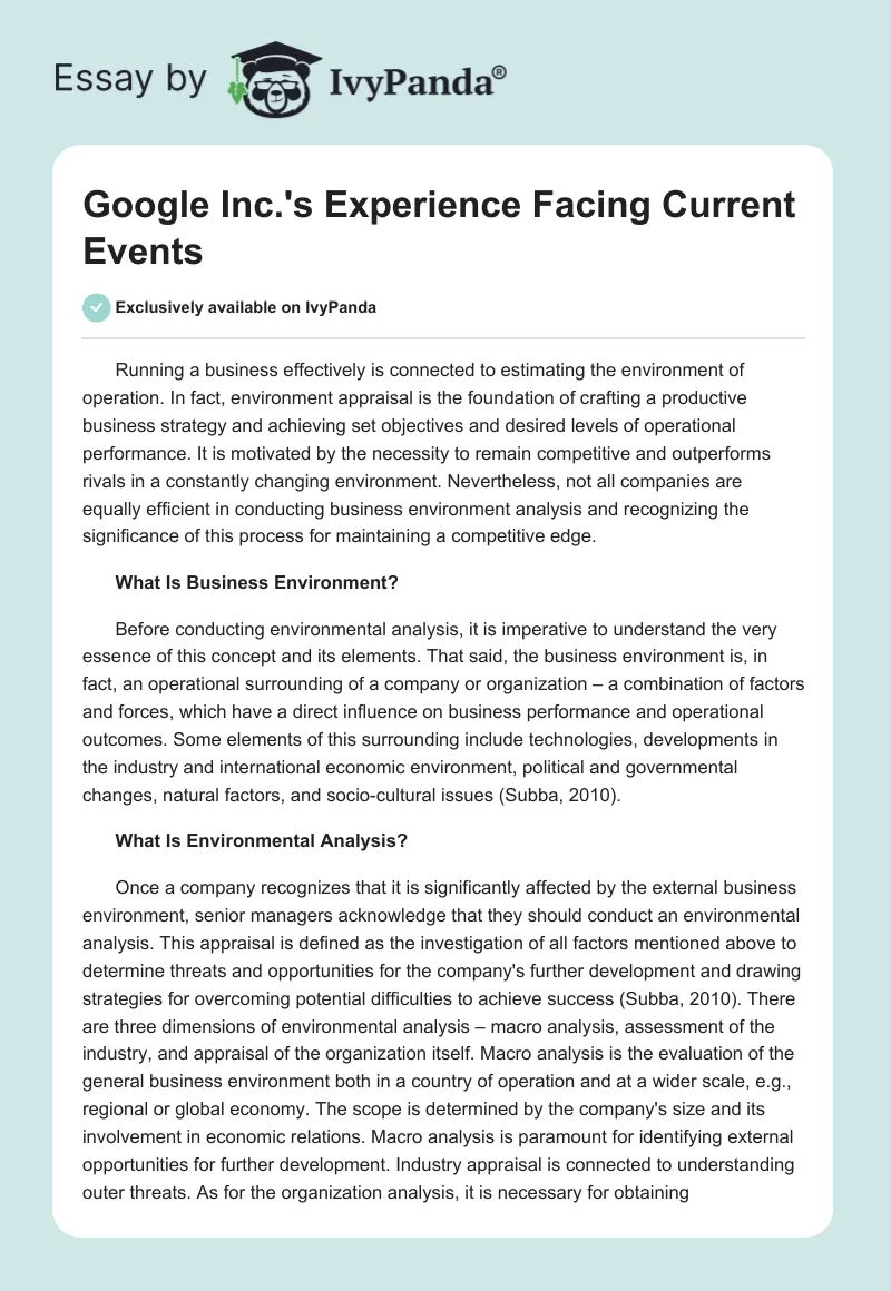 Google Inc.'s Experience Facing Current Events. Page 1