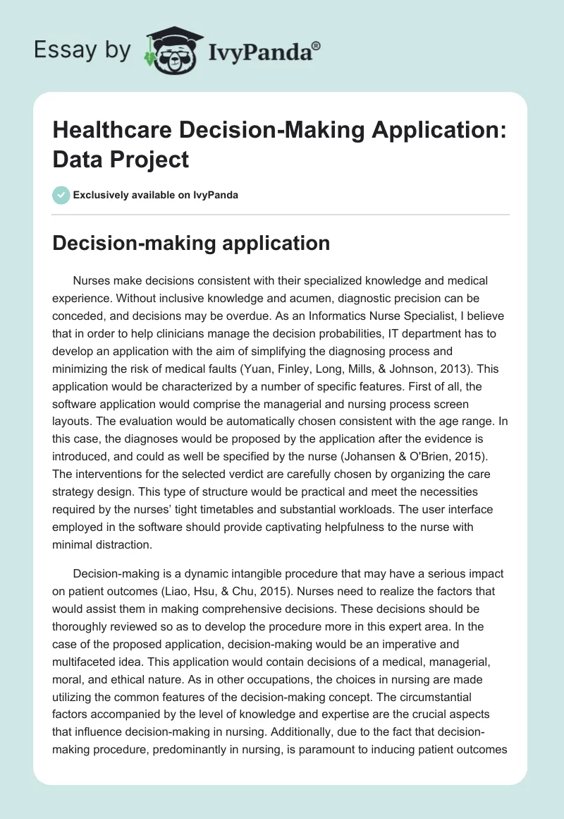 Healthcare Decision-Making Application: Data Project. Page 1