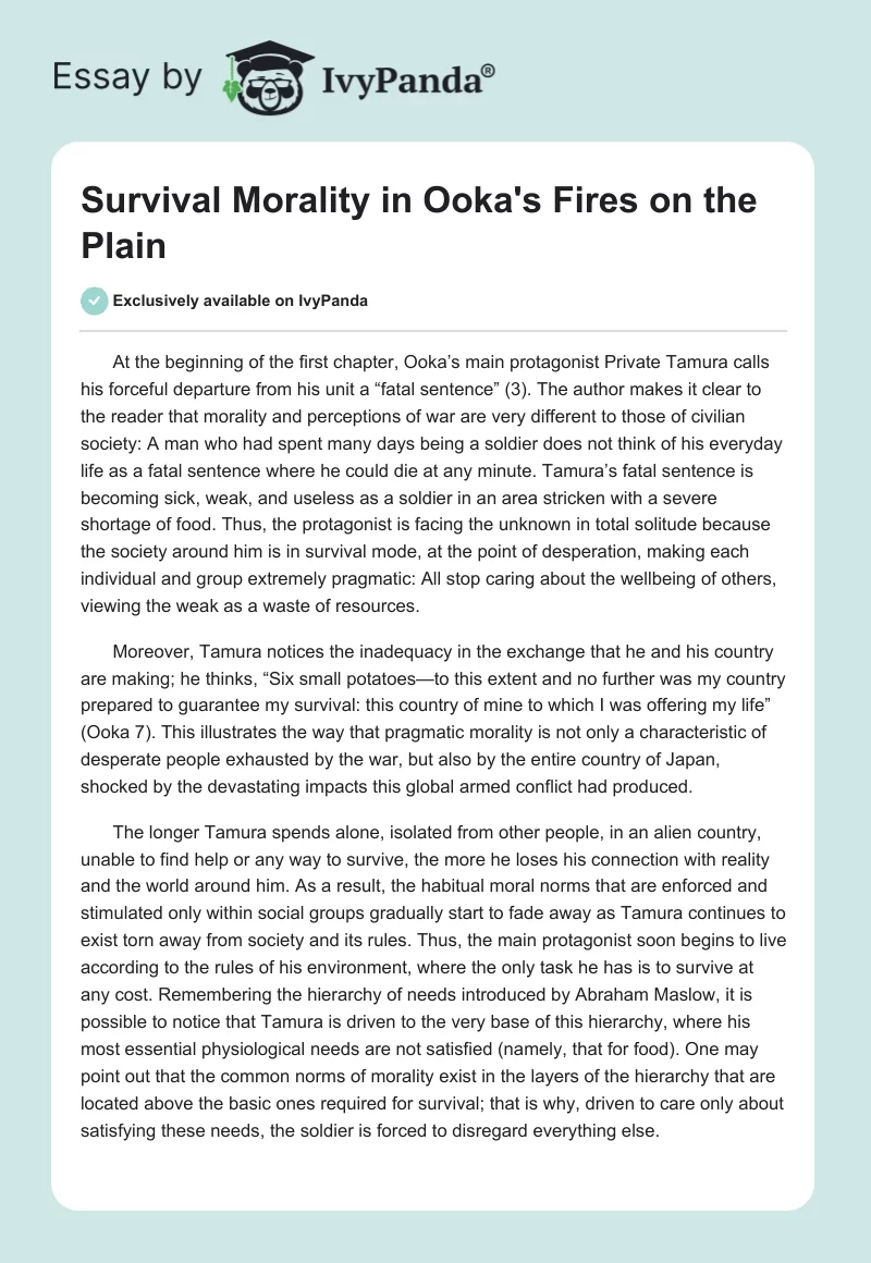 Survival Morality in Ooka's "Fires on the Plain". Page 1