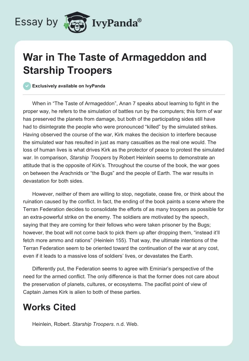 War in The Taste of Armageddon and Starship Troopers. Page 1