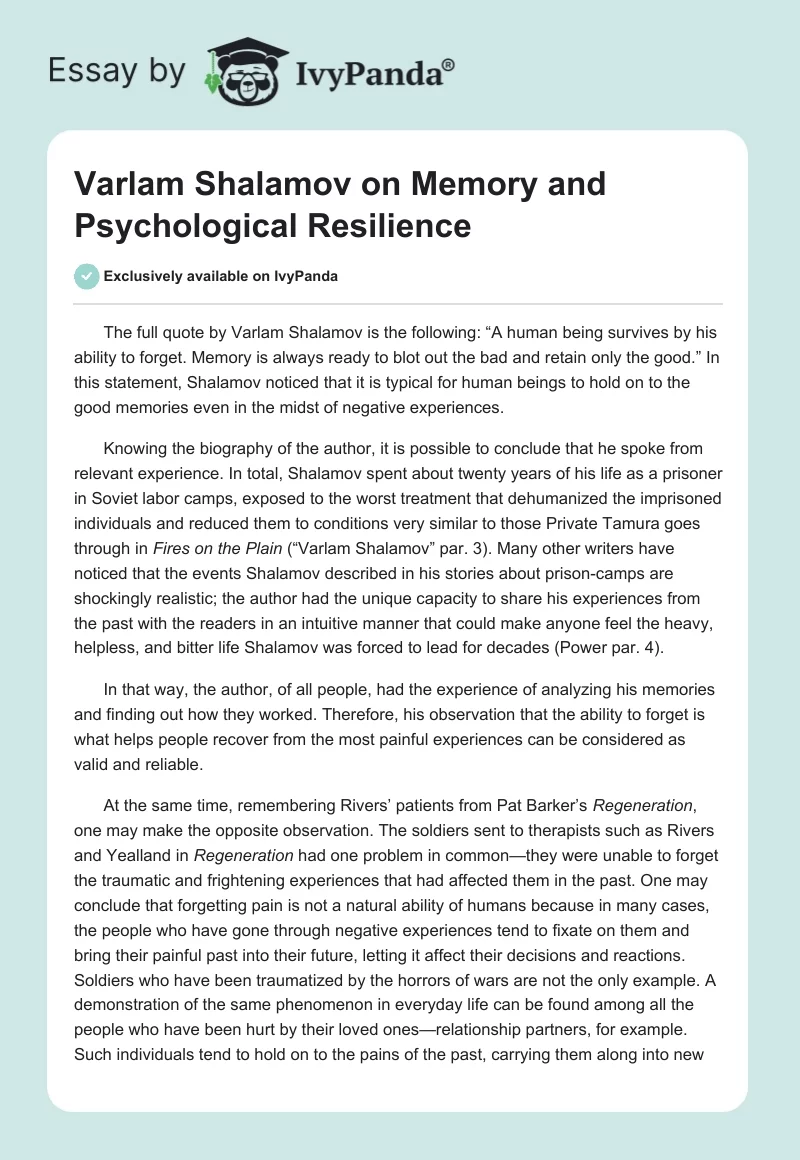 Varlam Shalamov on Memory and Psychological Resilience. Page 1