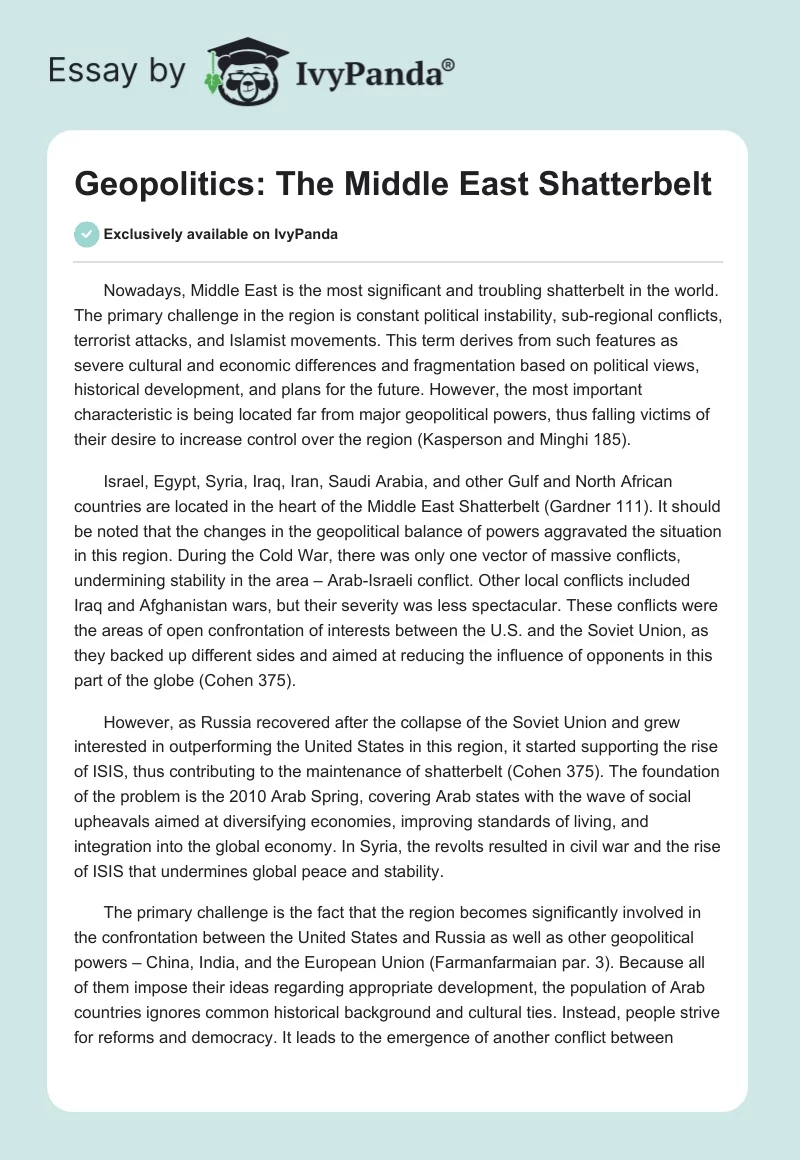 Geopolitics: The Middle East Shatterbelt. Page 1