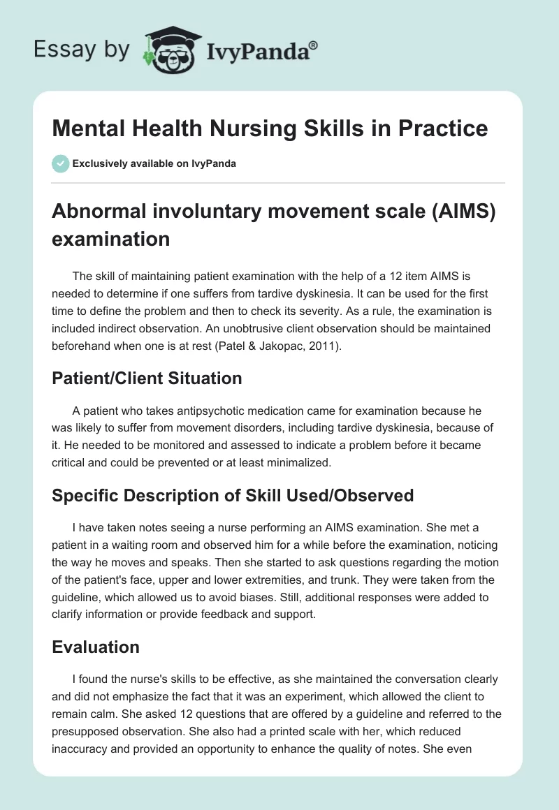 Mental Health Nursing Skills in Practice. Page 1