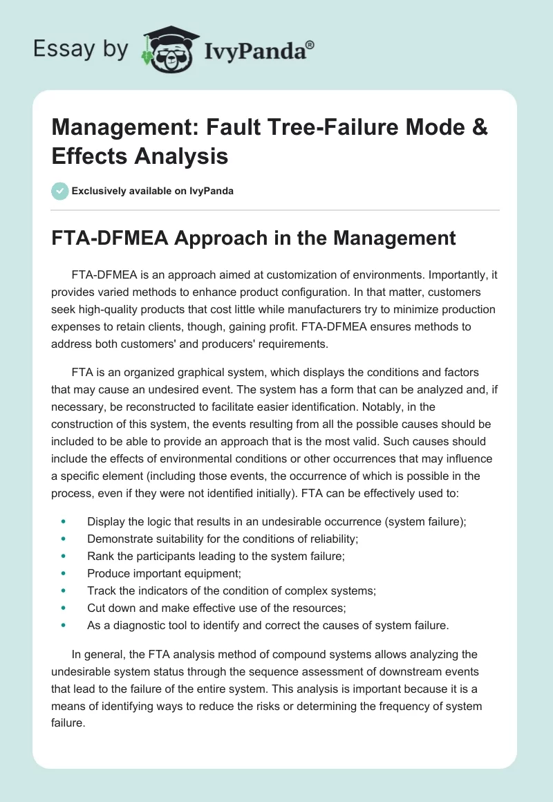 Management: Fault Tree-Failure Mode & Effects Analysis. Page 1