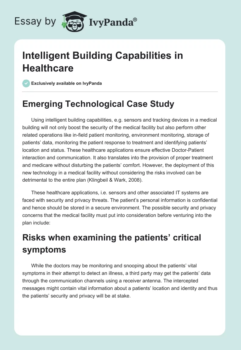 Intelligent Building Capabilities in Healthcare. Page 1