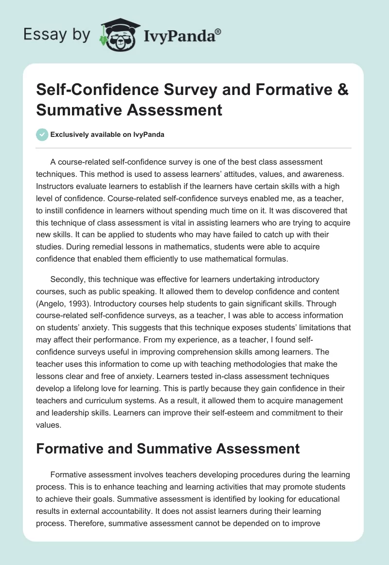 Self-Confidence Survey and Formative & Summative Assessment. Page 1