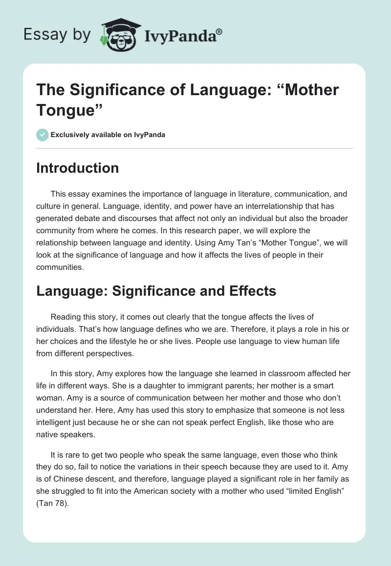 The Significance of Language: “Mother Tongue”. Page 1
