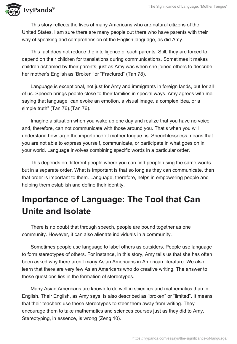 The Significance of Language: “Mother Tongue”. Page 2