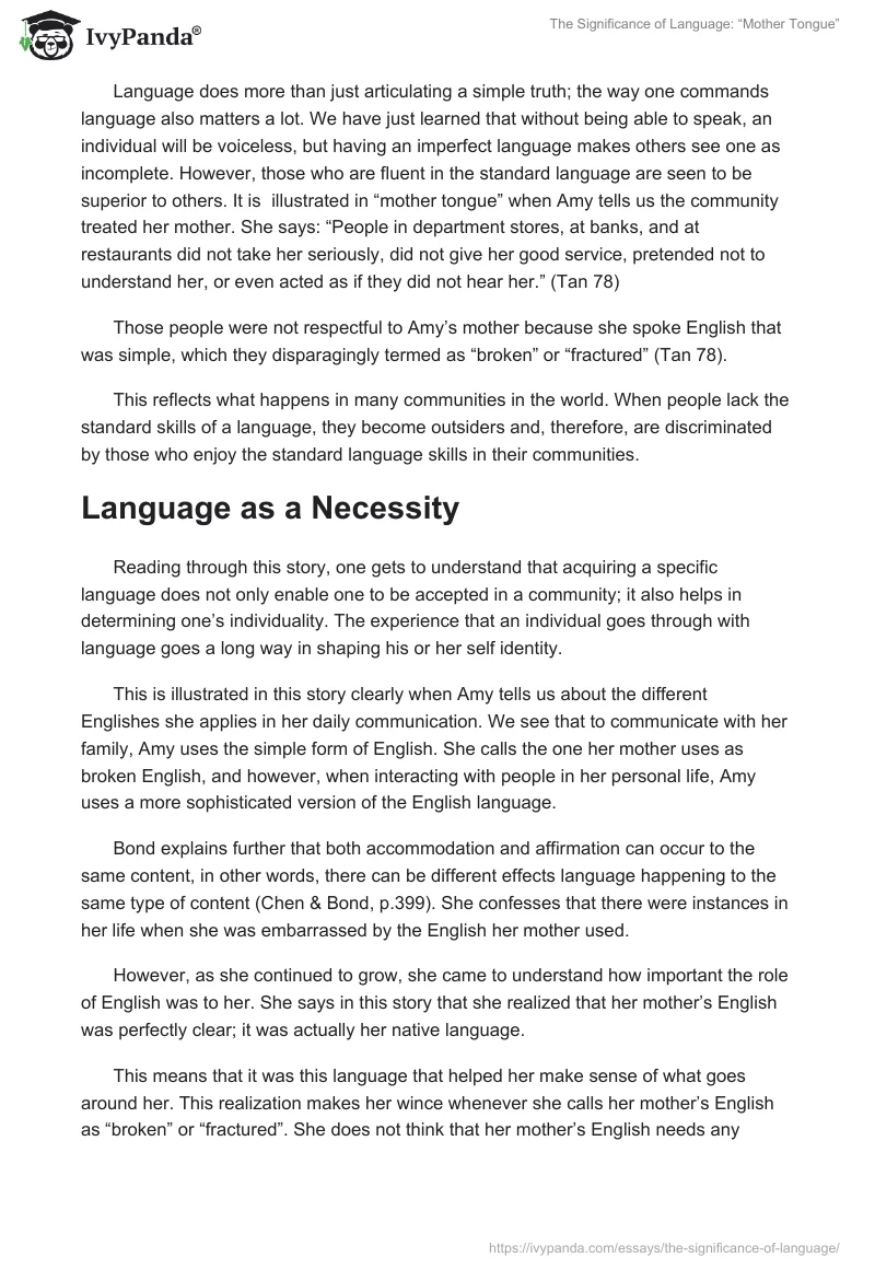 The Significance of Language: “Mother Tongue”. Page 3