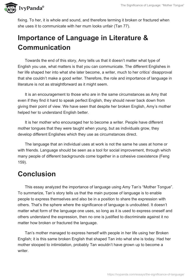 The Significance of Language: “Mother Tongue”. Page 4