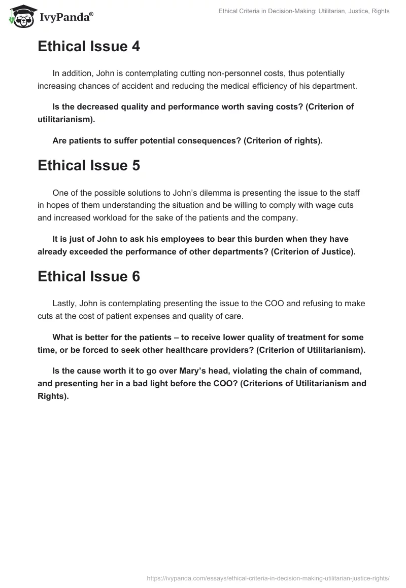 Ethical Criteria in Decision-Making: Utilitarian, Justice, Rights. Page 2