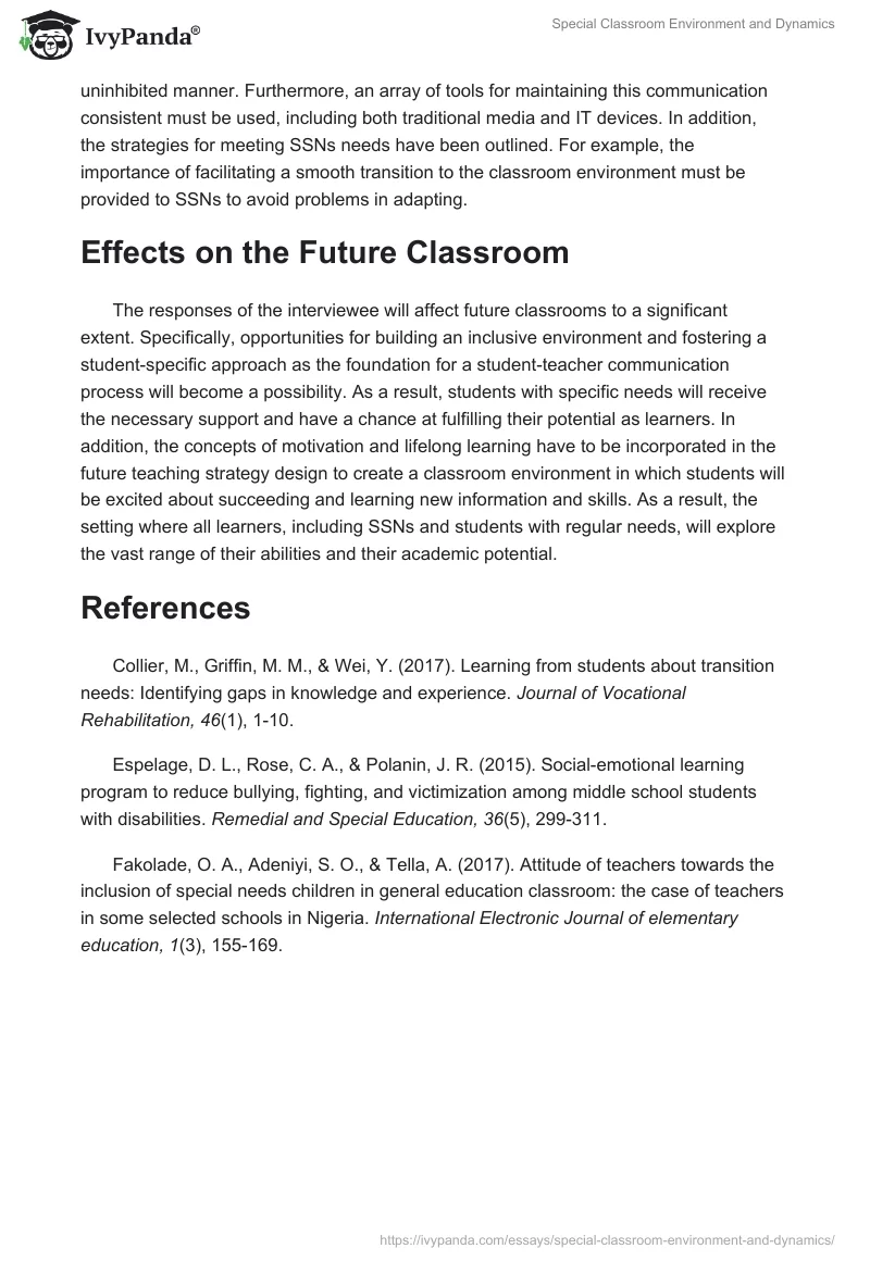 Special Classroom Environment and Dynamics. Page 3