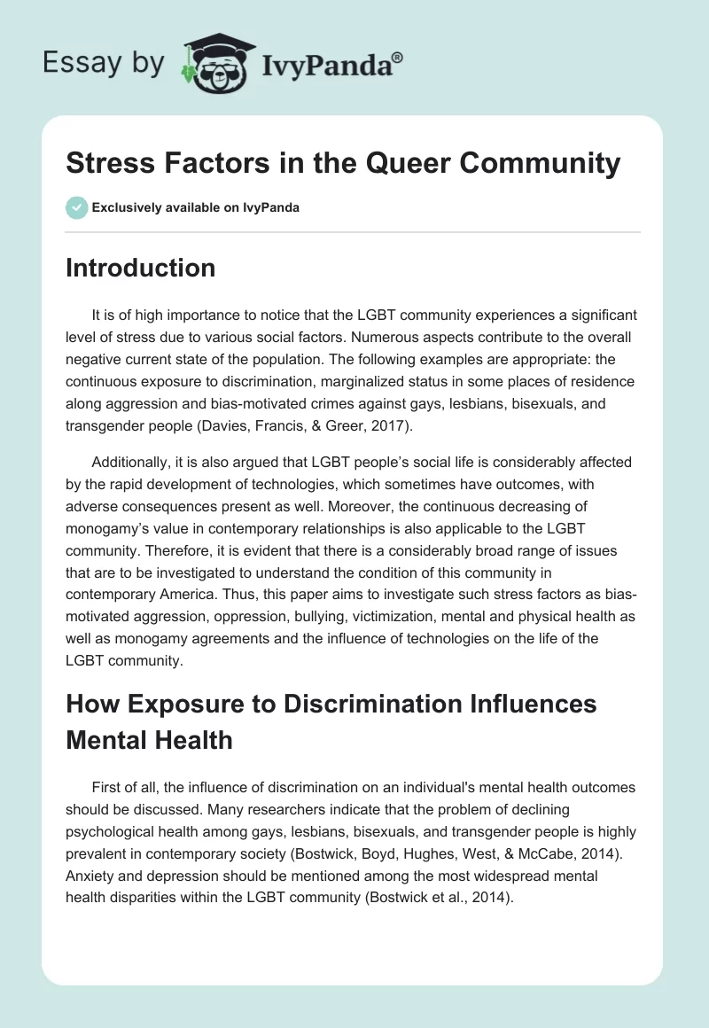 Stress Factors in the Queer Community. Page 1