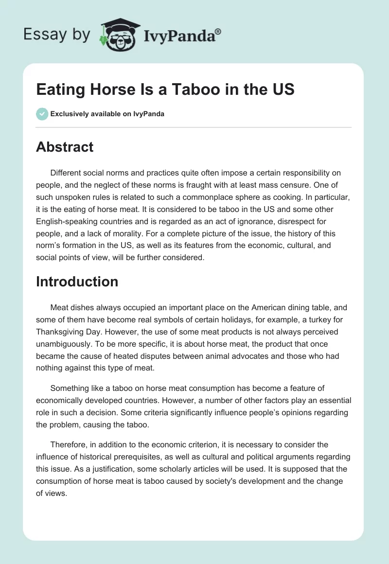 Eating Horse Is a Taboo in the US. Page 1
