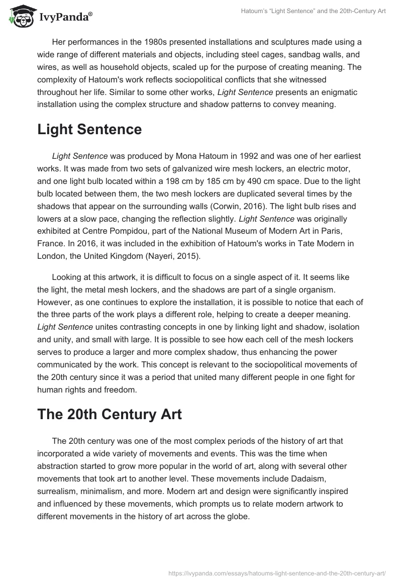 Hatoum’s “Light Sentence” and the 20th-Century Art. Page 2
