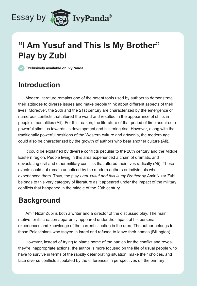 “I Am Yusuf and This Is My Brother” Play by Zubi. Page 1