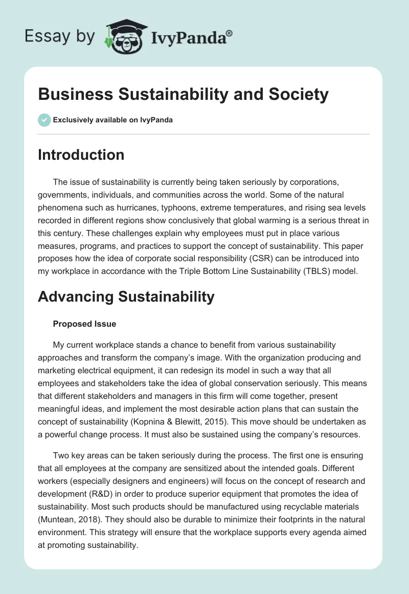 Business Sustainability and Society. Page 1