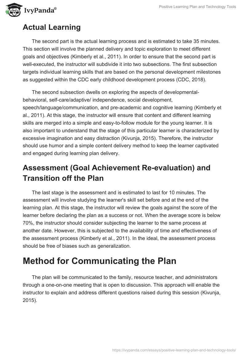 Positive Learning Plan and Technology Tools. Page 2