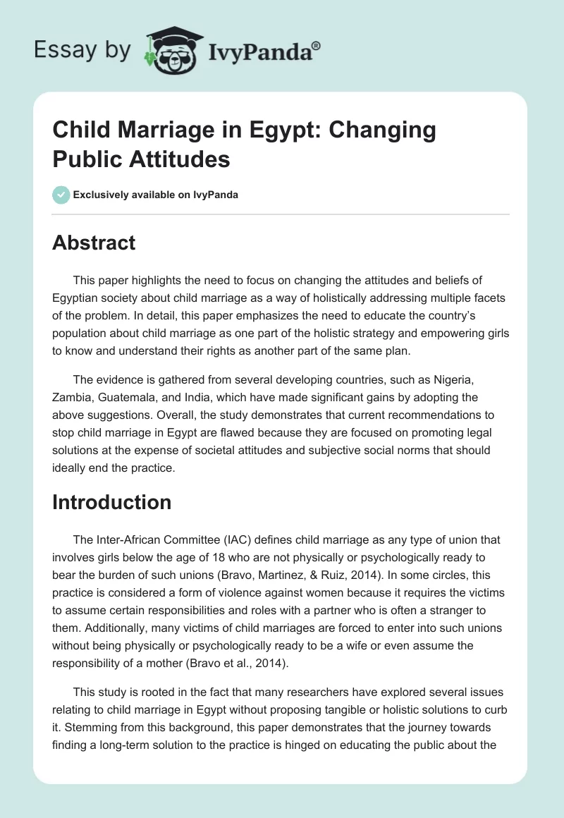 Child Marriage in Egypt: Changing Public Attitudes. Page 1
