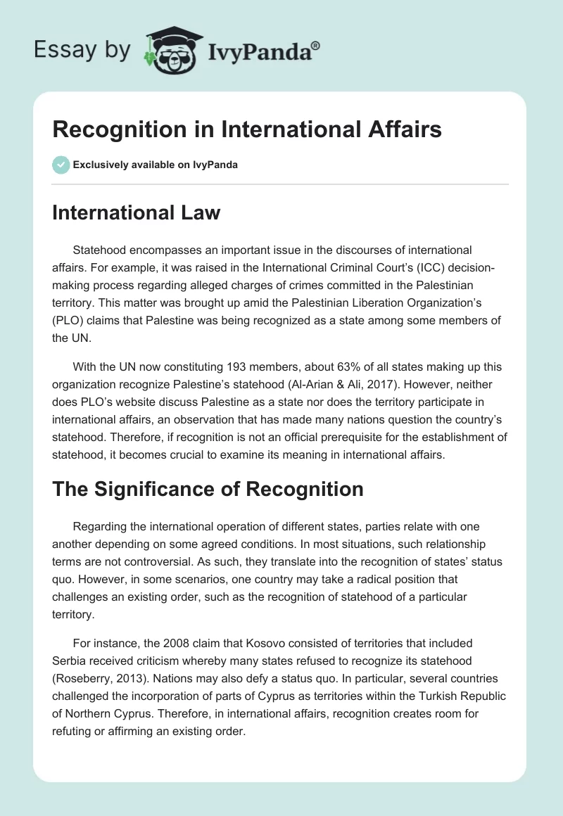 Recognition in International Affairs. Page 1