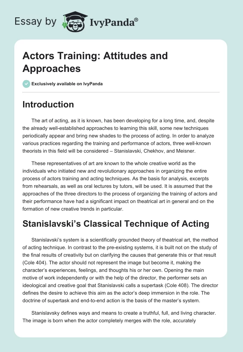 Actors Training: Attitudes and Approaches. Page 1