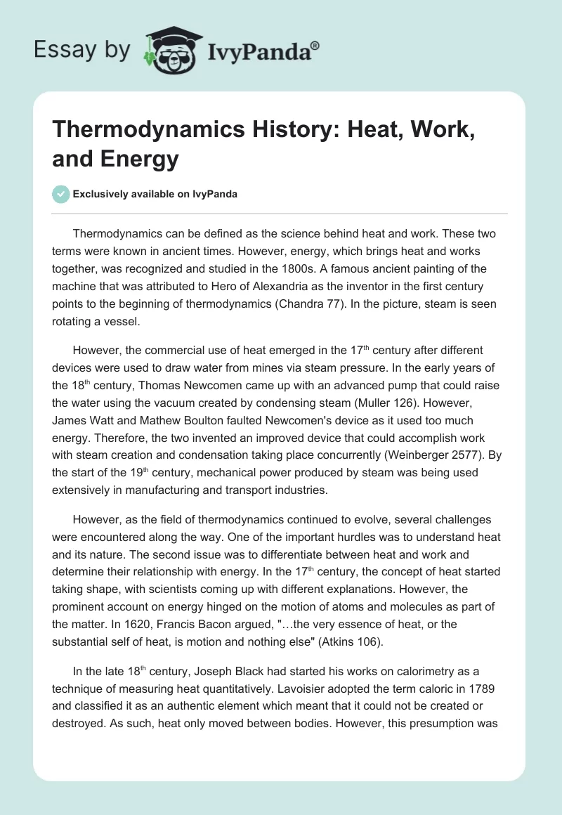 Thermodynamics History: Heat, Work, and Energy. Page 1
