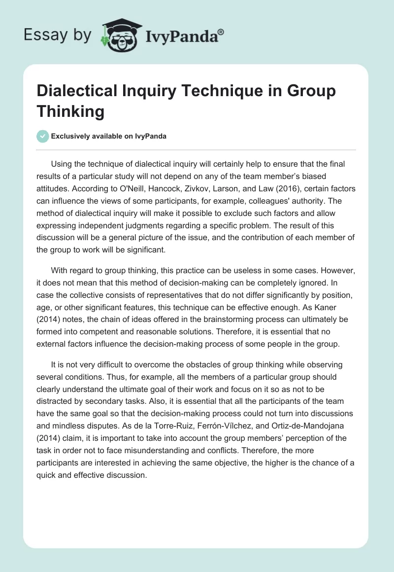 Dialectical Inquiry Technique in Group Thinking. Page 1