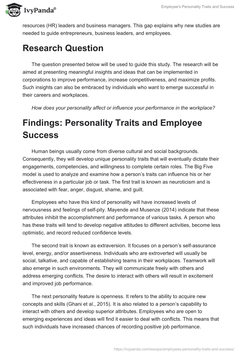 Employee's Personality Traits and Success. Page 2