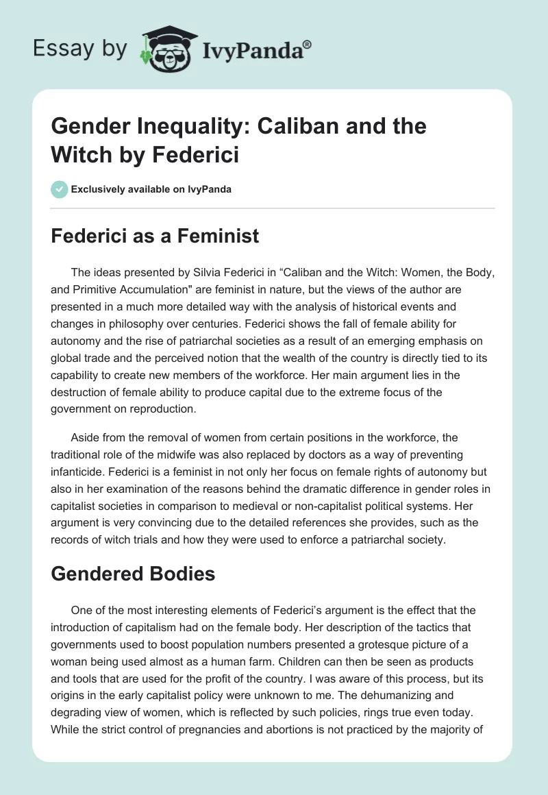 Gender Inequality: "Caliban and the Witch" by Federici. Page 1