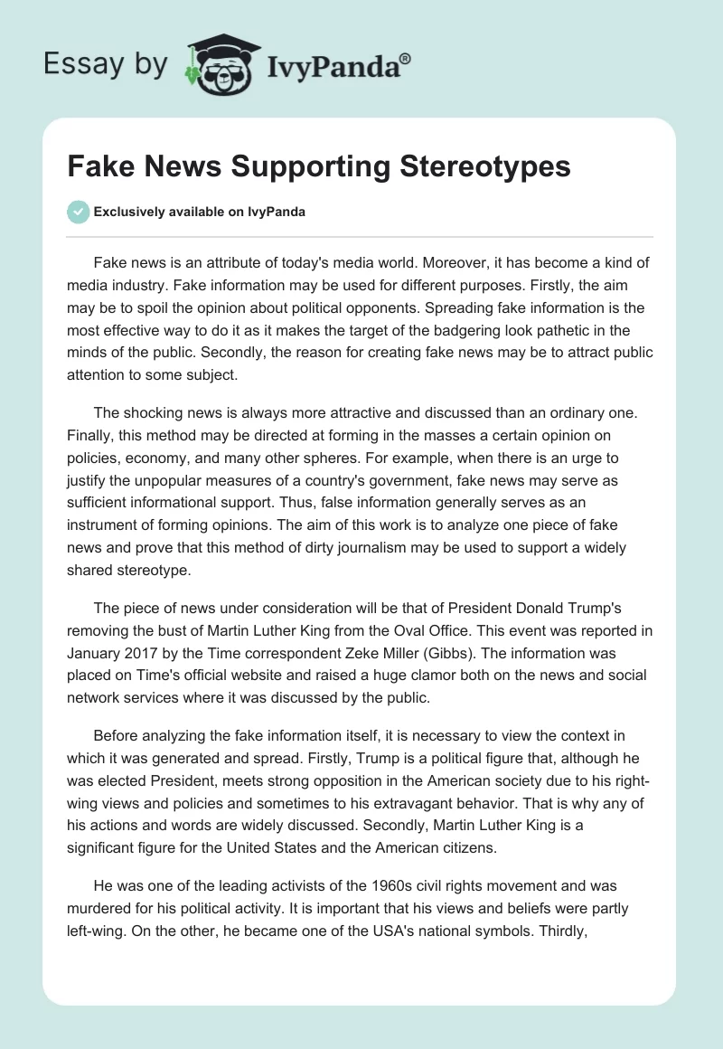 Fake News Supporting Stereotypes. Page 1