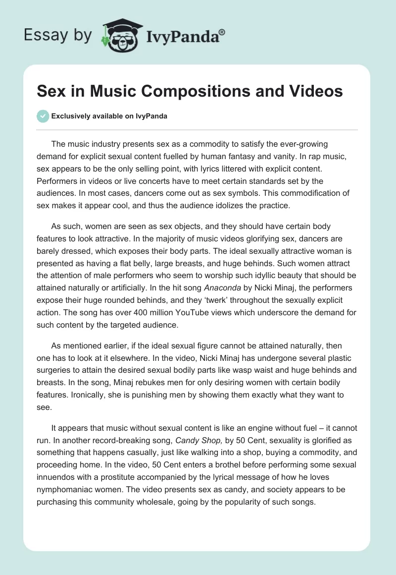Sex in Music Compositions and Videos. Page 1